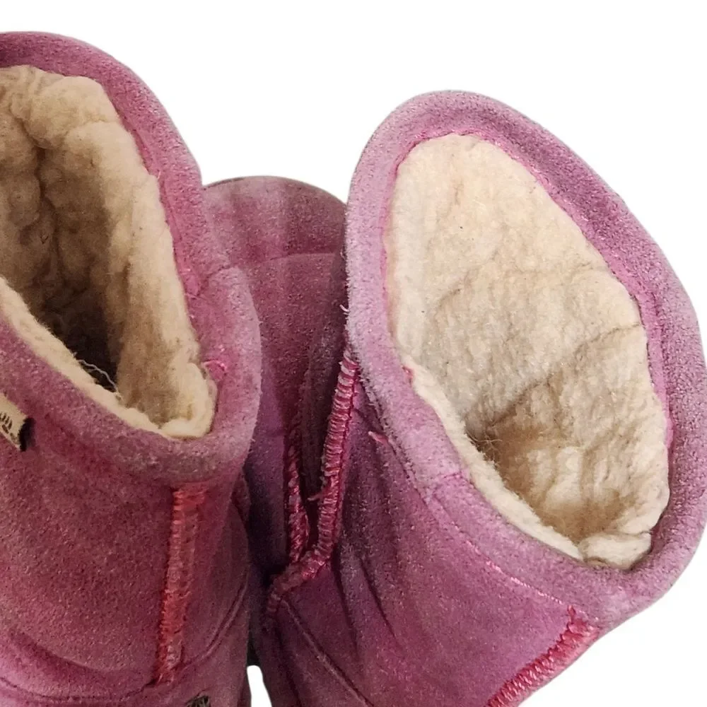 Bearpaw Emma Pink Boots Girls Size 11 Slip On Sherpa Lined Slippers